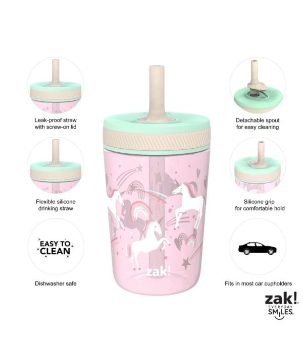 Zak!  Kids Water Bottle Unicorns 15oz - Image 2