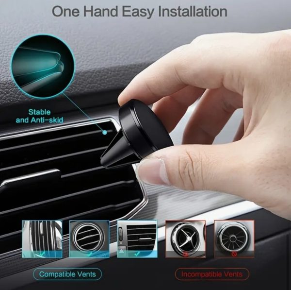 Universal Air Vent Magnetic Phone Holder Car Mount - Pack of 1, Black - Image 4