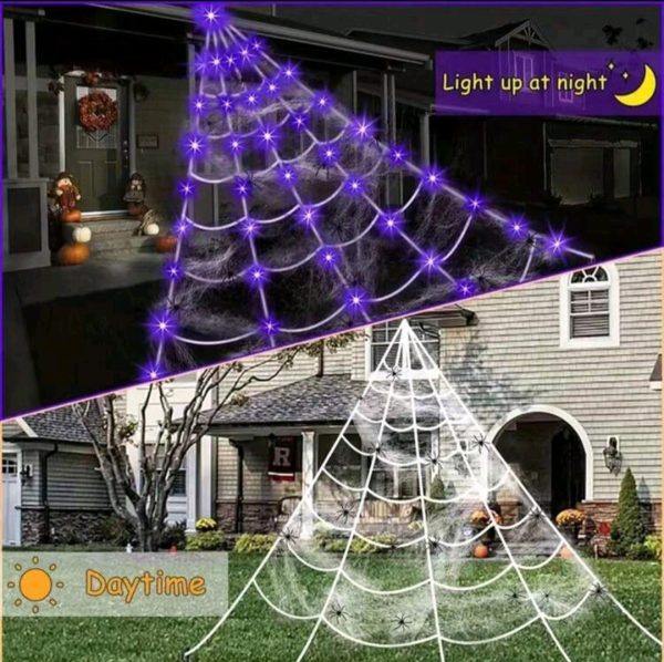 Halloween Giant Spider Web Decoration 250 LED Light 189in x 196.8inGeneric - Image 3