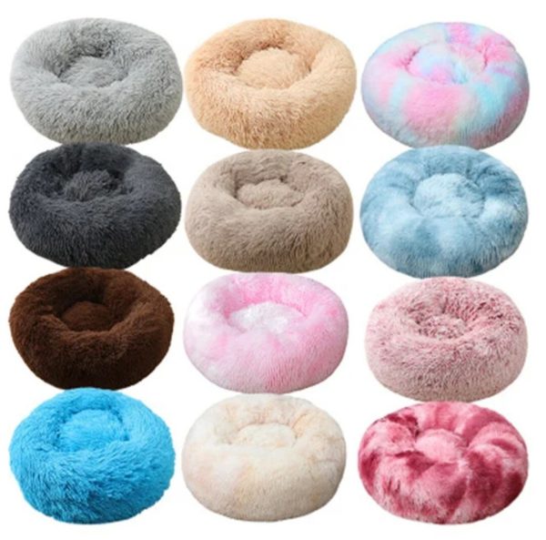 Dog Cushion Round Washable Plush Fluffy Donut Dog Cat House Velvet Mats - Image 3